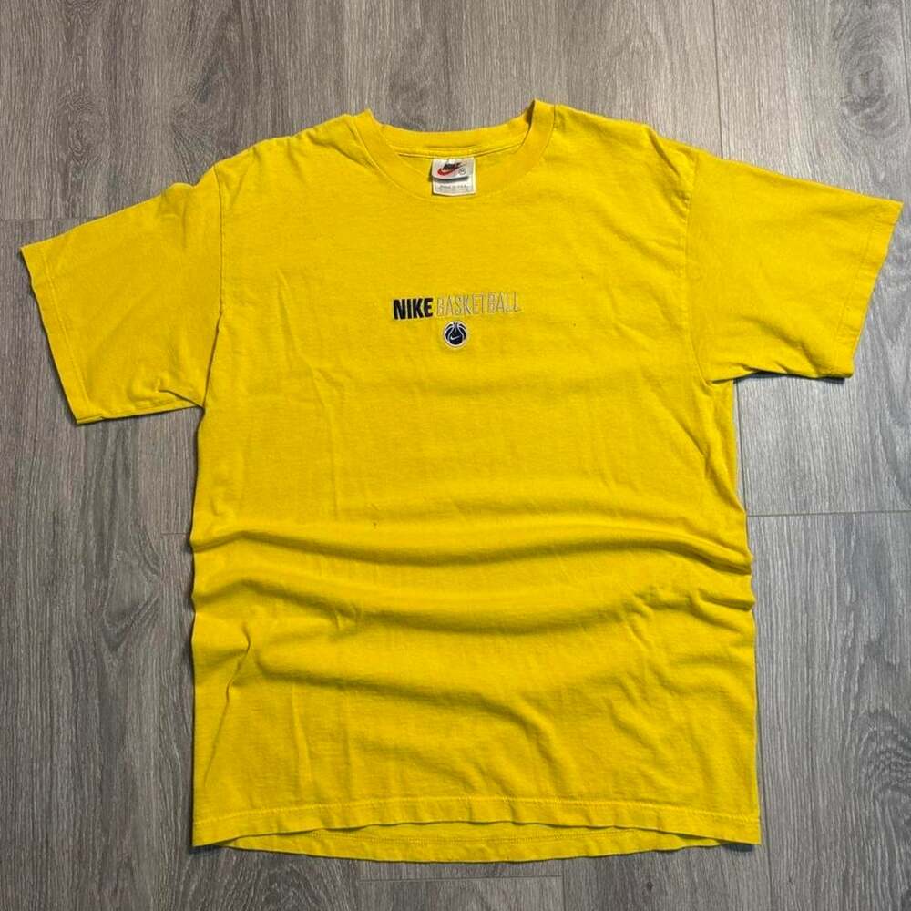 Vintage 90s Nike Basketball tee in a bright yellow